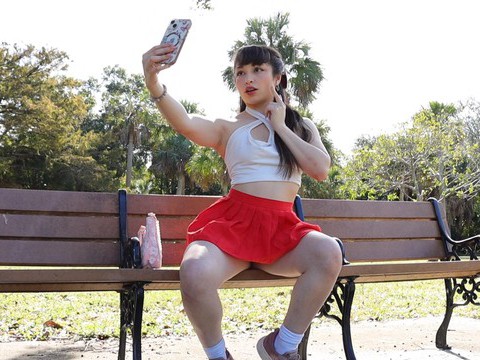 Find-Best-Lesbians.com presents: Gorgeous solo college babe doing striptease in a park - pixie