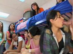 Find-Best-Lesbians.com presents: Male stripper blown by girls in dorm room