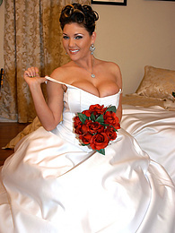 Find-Best-Lesbians.com presents: Horny bride Claire Dames enjoys licking her big tits and fingering her pussy