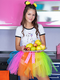 Find-Best-Lesbians.com presents: Mind blowing and breathtaking brunette beauty playing with fruits after she gets fully naked for the camera.