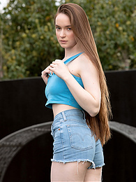 Find-Best-Lesbians.com presents: Beautiful Brunette Teen Hazel Shows Off Her Hairy Pussy and Masturbates Outdoors.