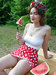 Find-Best-Lesbians.com presents: Nice belarusian stunner Rokki removes all clothes on a blanket in a backyard