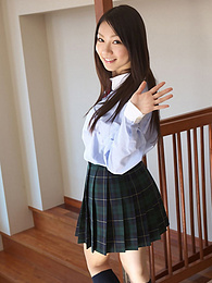 Find-Best-Lesbians.com presents: Asian schoolgirl Tomoyo Hoshino strips to stockings and poses outdoors